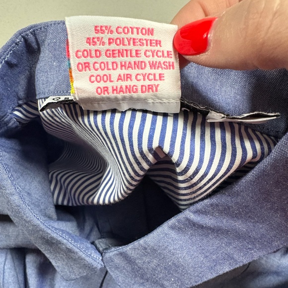 Gretchen Scott Cotton Blend Ruffle Sleeve Chambray Button Up Blouse - Picture 3 of 8